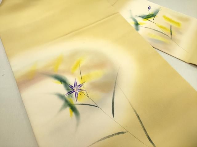 平和屋着物●虹色創家　本郷大田子　塩瀬　九寸名古屋帯　手描き　草花　正絹　逸品　DABE1819op