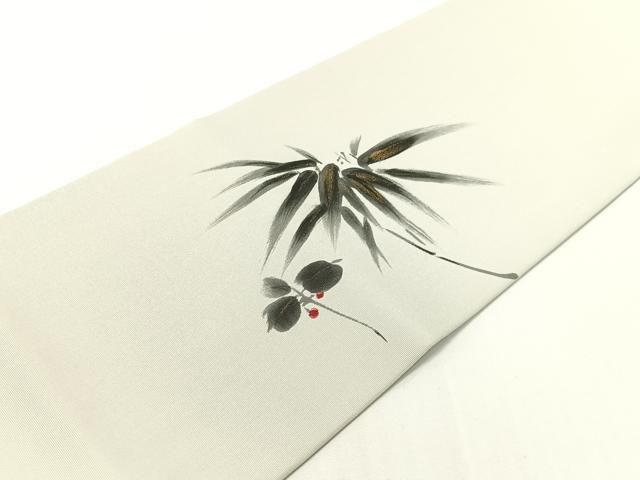 平和屋着物●塩瀬 九寸名古屋帯 作家物 手描き 笹竹文 金彩 正絹 逸品 CABG1622vp 平和屋着物●塩瀬 九寸名古屋帯 作家物 手描き 笹竹文 金彩 正絹 逸品 CABG1622vp
