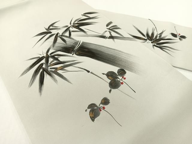 平和屋着物●塩瀬 九寸名古屋帯 作家物 手描き 笹竹文 金彩 正絹 逸品 CABG1622vp 平和屋着物●塩瀬 九寸名古屋帯 作家物 手描き 笹竹文 金彩 正絹 逸品 CABG1622vp
