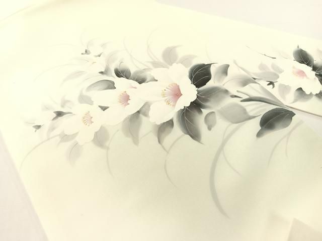 平和屋着物●塩瀬　九寸名古屋帯　作家物　手描き　草花文　金彩　逸品　CABG1624vp