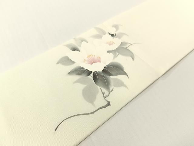 平和屋着物●塩瀬　九寸名古屋帯　作家物　手描き　草花文　金彩　逸品　CABG1624vp