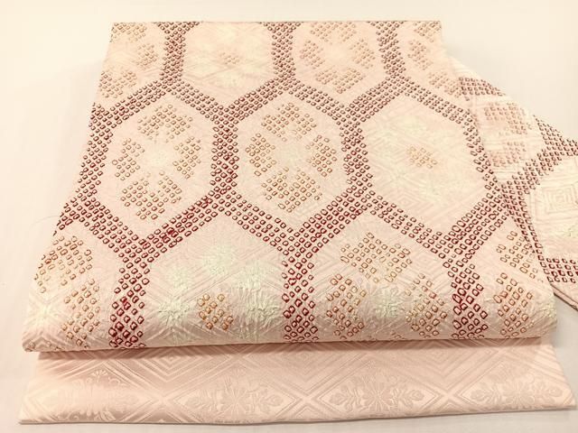 平和屋着物●九寸名古屋帯　総絞り　亀甲花文　正絹　逸品　CABG1625vp
