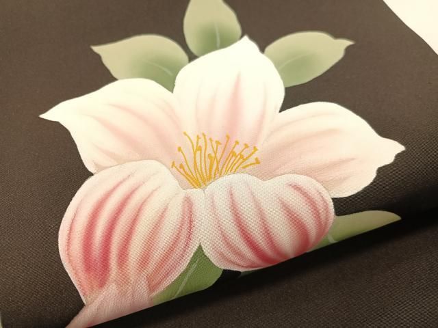 平和屋着物●塩瀬 九寸名古屋帯 手描き 草花文 黒地 正絹 逸品 CABG1626vp 平和屋着物●塩瀬 九寸名古屋帯 手描き 草花文 黒地 正絹 逸品 CABG1626vp
