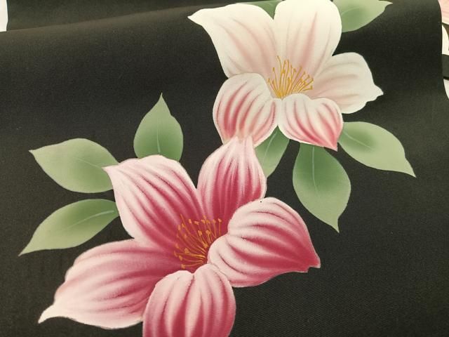 平和屋着物●塩瀬 九寸名古屋帯 手描き 草花文 黒地 正絹 逸品 CABG1626vp 平和屋着物●塩瀬 九寸名古屋帯 手描き 草花文 黒地 正絹 逸品 CABG1626vp