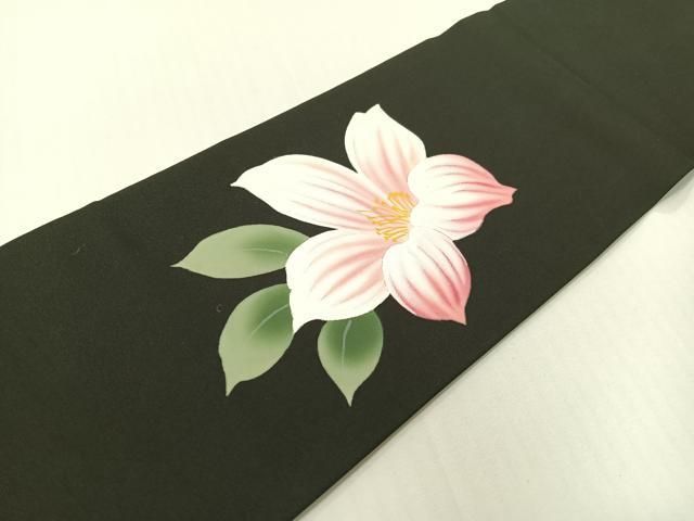 平和屋着物●塩瀬 九寸名古屋帯 手描き 草花文 黒地 正絹 逸品 CABG1626vp 平和屋着物●塩瀬 九寸名古屋帯 手描き 草花文 黒地 正絹 逸品 CABG1626vp