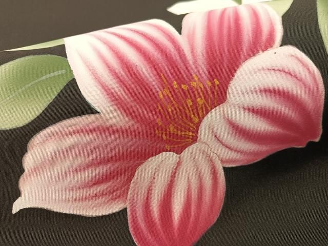 平和屋着物●塩瀬 九寸名古屋帯 手描き 草花文 黒地 正絹 逸品 CABG1626vp 平和屋着物●塩瀬 九寸名古屋帯 手描き 草花文 黒地 正絹 逸品 CABG1626vp