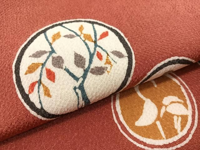 平和屋着物●九寸名古屋帯 型染め 花鳥丸文 鬼しぼ縮緬 正絹 逸品 CABG1627vp 平和屋着物●九寸名古屋帯 型染め 花鳥丸文 鬼しぼ縮緬 正絹 逸品 CABG1627vp