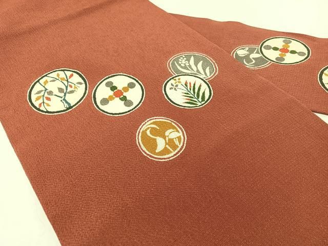 平和屋着物●九寸名古屋帯 型染め 花鳥丸文 鬼しぼ縮緬 正絹 逸品 CABG1627vp 平和屋着物●九寸名古屋帯 型染め 花鳥丸文 鬼しぼ縮緬 正絹 逸品 CABG1627vp