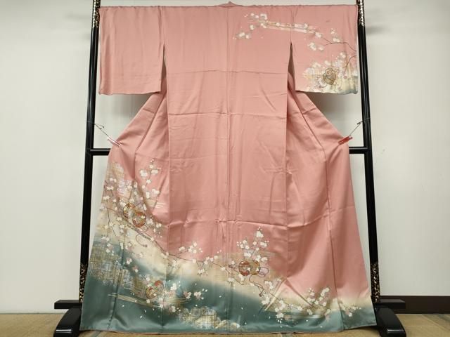 平和屋着物●訪問着　鼓横笛花文　暈し染め　金銀彩　さが美扱い　ロング丈　正絹　逸品　CABF3476ut