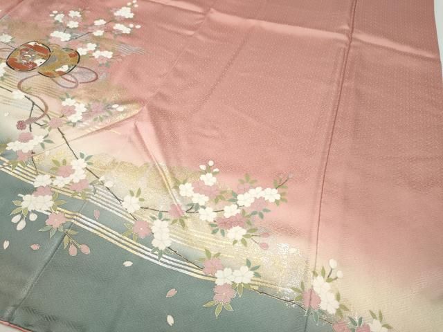平和屋着物●訪問着　鼓横笛花文　暈し染め　金銀彩　さが美扱い　ロング丈　正絹　逸品　CABF3476ut