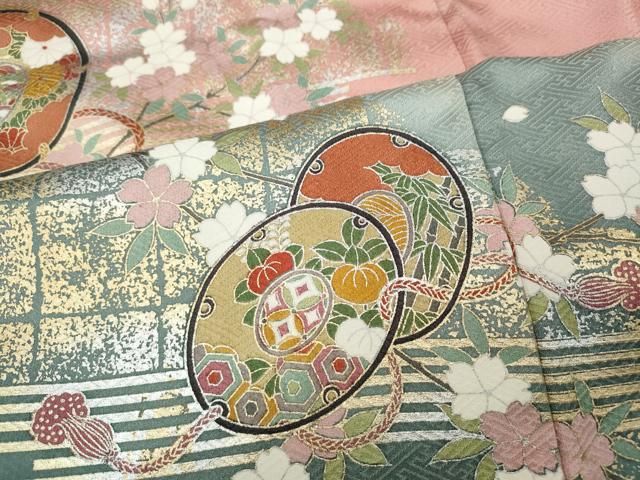 平和屋着物●訪問着　鼓横笛花文　暈し染め　金銀彩　さが美扱い　ロング丈　正絹　逸品　CABF3476ut