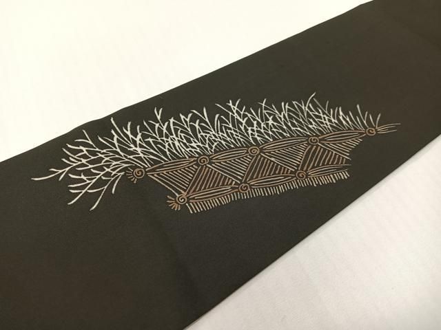 平和屋着物●塩瀬 九寸名古屋帯 ろうけつ染め 籬文 黒地 正絹 逸品 CABG1629vp 平和屋着物●塩瀬 九寸名古屋帯 ろうけつ染め 籬文 黒地 正絹 逸品 CABG1629vp