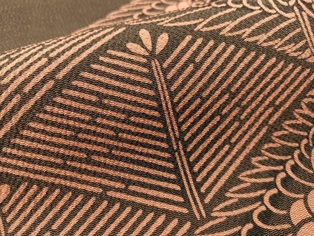 平和屋着物●全通柄　九寸名古屋帯　型染め　双鶴菱松葉　鬼しぼ縮緬　正絹　逸品　CABG1630vp