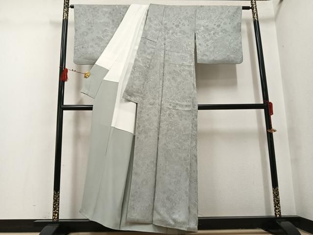 平和屋着物●上質な色無地　草花地紋　蕎麦切色　正絹　逸品　AABI2968ph