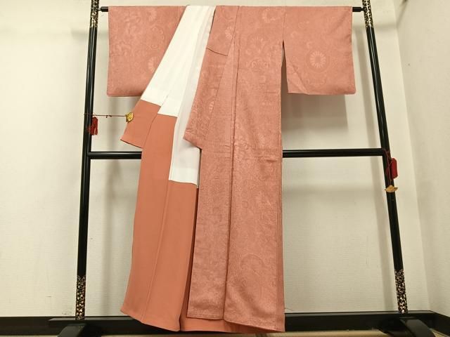 平和屋着物●上質な色無地 源氏車花地紋 宍色 正絹 逸品 AABI2969ph 平和屋着物●上質な色無地 源氏車花地紋 宍色 正絹 逸品 AABI2969ph
