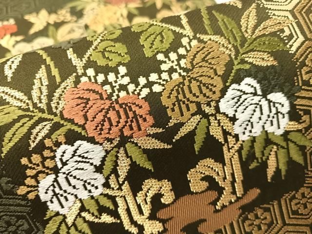 平和屋着物●六通柄袋帯　唐織　亀甲桐花文　金糸　正絹　逸品　CABG1631vp