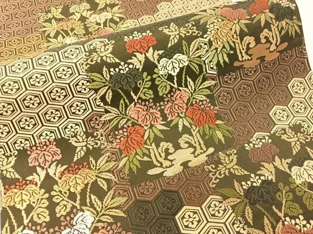 平和屋着物●六通柄袋帯　唐織　亀甲桐花文　金糸　正絹　逸品　CABG1631vp