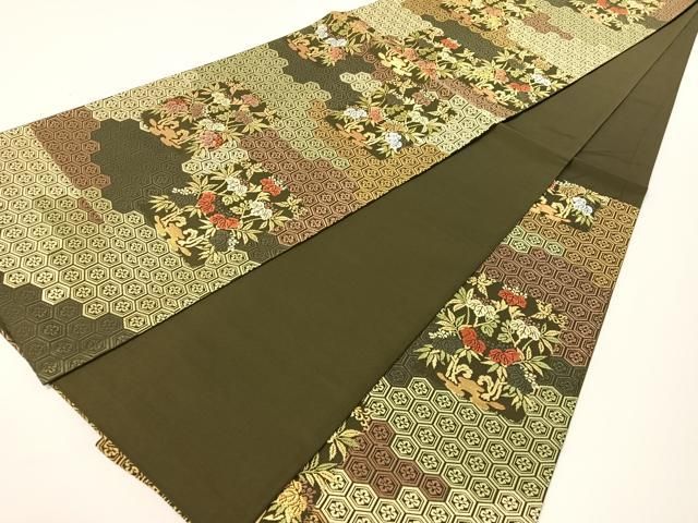 平和屋着物●六通柄袋帯　唐織　亀甲桐花文　金糸　正絹　逸品　CABG1631vp