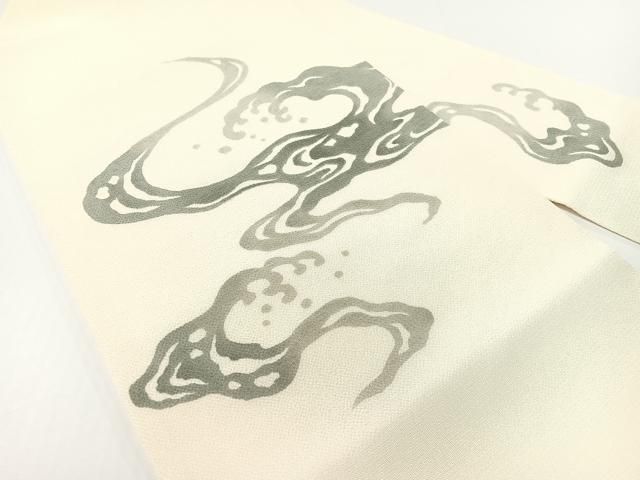 平和屋着物●九寸名古屋帯　型染め　立波文　鬼しぼ縮緬　正絹　逸品　CABG1637vp