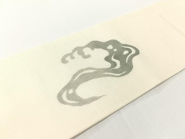 平和屋着物●九寸名古屋帯　型染め　立波文　鬼しぼ縮緬　正絹　逸品　CABG1637vp