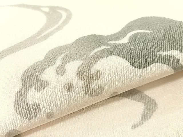 平和屋着物●九寸名古屋帯　型染め　立波文　鬼しぼ縮緬　正絹　逸品　CABG1637vp