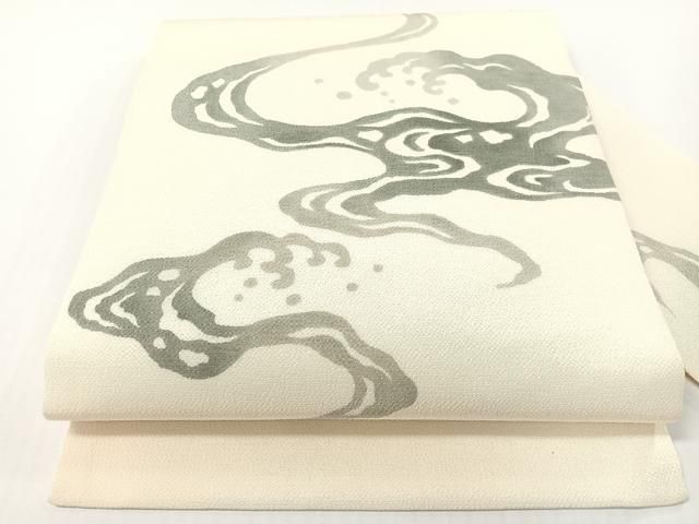 平和屋着物●九寸名古屋帯　型染め　立波文　鬼しぼ縮緬　正絹　逸品　CABG1637vp
