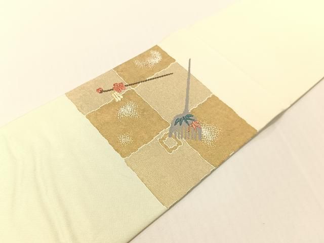 平和屋着物●九寸名古屋帯　唐織　櫛　簪　金糸　正絹　逸品　CABG1638vp