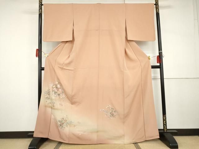 平和屋着物●訪問着　中国三大刺繍　汕頭刺繍　スワトウ刺繍　花車文　暈し染め　金糸　金彩　正絹　逸品　AABI2556cs