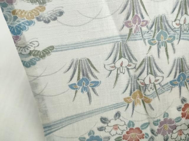 平和屋着物*夏物 小紋 紗 流水風景草花文 洗える着物 CABF3576ut 平和屋着物*夏物 小紋 紗 流水風景草花文 洗える着物 CABF3576ut