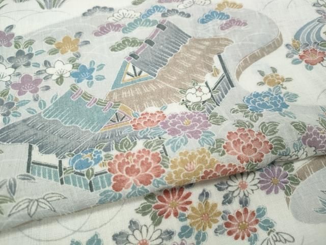 平和屋着物*夏物 小紋 紗 流水風景草花文 洗える着物 CABF3576ut 平和屋着物*夏物 小紋 紗 流水風景草花文 洗える着物 CABF3576ut