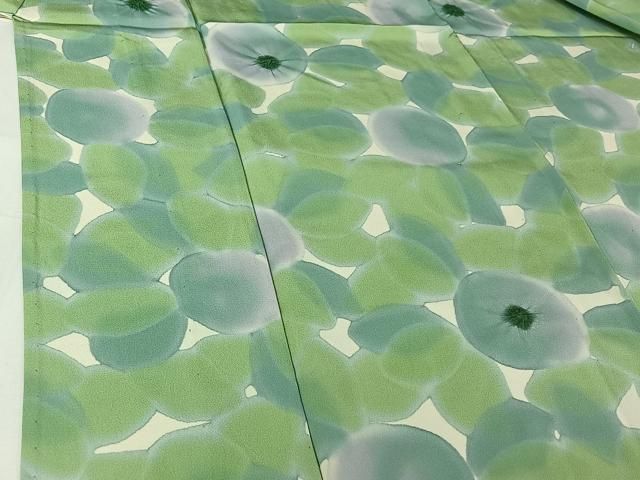 平和屋着物▽上質な小紋　単衣　絞り　草花文　暈し染め　正絹　逸品　AABI4571jh