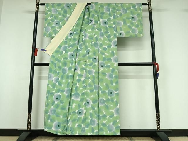 平和屋着物▽上質な小紋　単衣　絞り　草花文　暈し染め　正絹　逸品　AABI4571jh