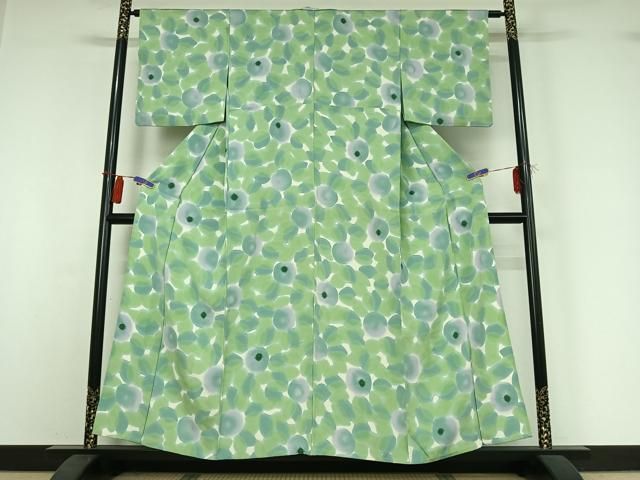 平和屋着物▽上質な小紋　単衣　絞り　草花文　暈し染め　正絹　逸品　AABI4571jh