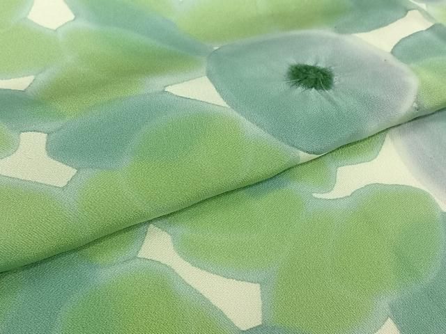 平和屋着物▽上質な小紋　単衣　絞り　草花文　暈し染め　正絹　逸品　AABI4571jh