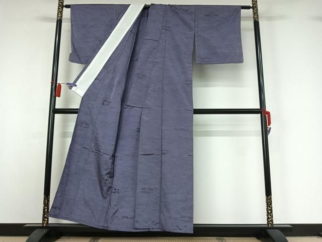 平和屋着物▽上質な紬　単衣　横段文　正絹　逸品　AABI4572jh