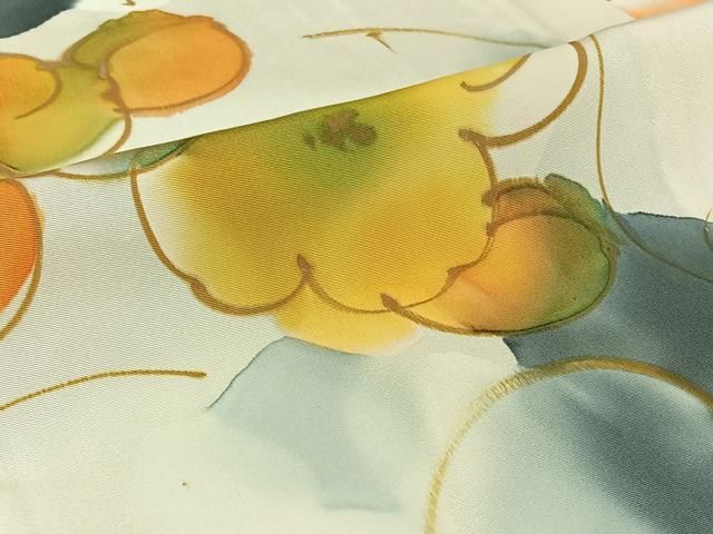 平和屋着物▽上質な小紋　単衣　手描き　草花文　暈し染め　正絹　逸品　AABI4576jh