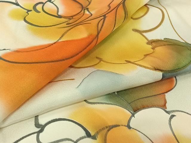 平和屋着物▽上質な小紋 単衣 手描き 草花文 暈し染め 正絹 逸品 AABI4576jh