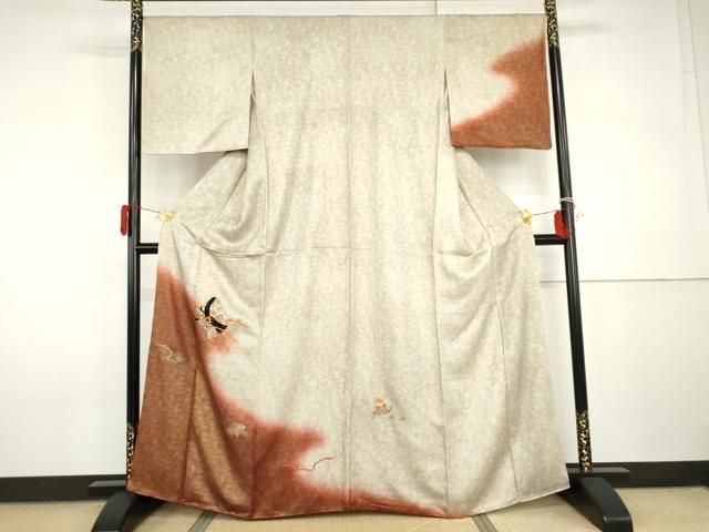 平和屋着物●訪問着 竹屋町刺繍 女人貝桶花文 暈し染め 金銀糸 金銀彩 正絹 逸品 AABI2561cs