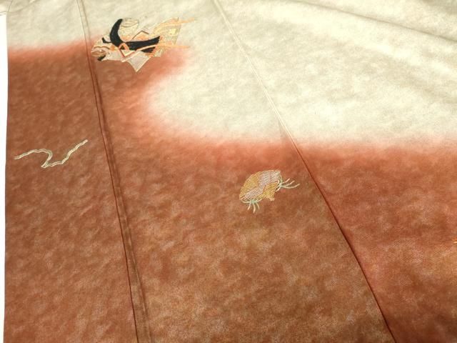 平和屋着物●訪問着　竹屋町刺繍　女人貝桶花文　暈し染め　金銀糸　金銀彩　正絹　逸品　AABI2561cs