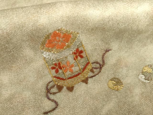 平和屋着物●訪問着　竹屋町刺繍　女人貝桶花文　暈し染め　金銀糸　金銀彩　正絹　逸品　AABI2561cs