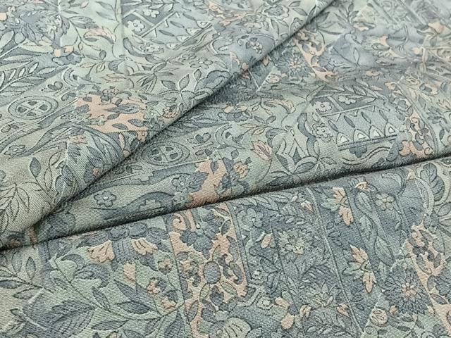 平和屋着物▽上質な小紋 単衣 切り嵌め更紗花文 反端付き 正絹 逸品 AABI4578jh