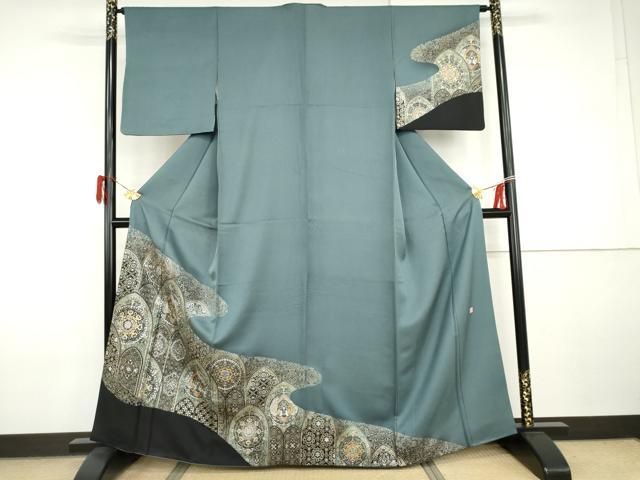平和屋着物●玉虫金彩 加藤信和 訪問着 孔雀更紗花文 金銀彩 正絹 逸品 AABI2562cs