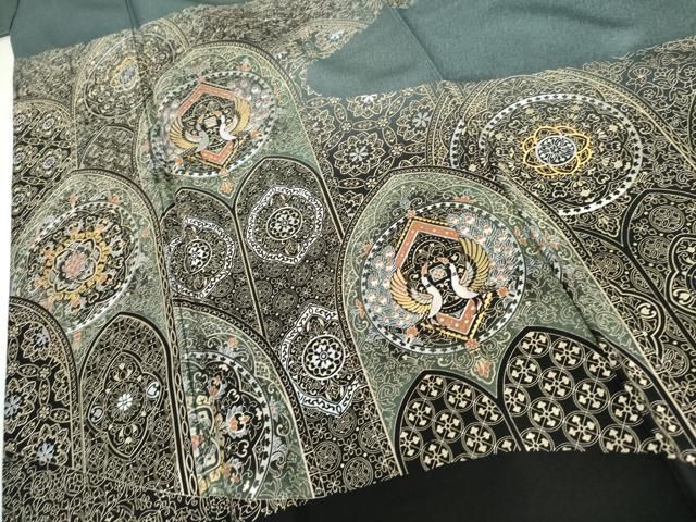 平和屋着物●玉虫金彩　加藤信和　訪問着　孔雀更紗花文　金銀彩　正絹　逸品　AABI2562cs