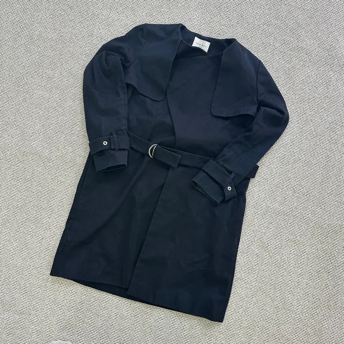38 SANDRO ノーカラー ベルト付き トレンチコート 0506D