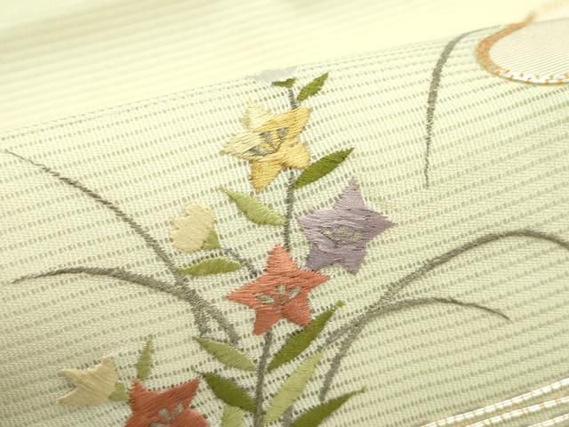 平和屋着物＊夏物　つけ帯　総刺繍　駒刺繍　秋草文　正絹　逸品　CABF4620rv