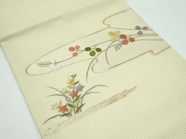 平和屋着物＊夏物　つけ帯　総刺繍　駒刺繍　秋草文　正絹　逸品　CABF4620rv