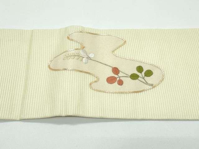 平和屋着物＊夏物　つけ帯　総刺繍　駒刺繍　秋草文　正絹　逸品　CABF4620rv