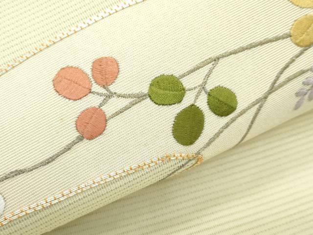 平和屋着物＊夏物　つけ帯　総刺繍　駒刺繍　秋草文　正絹　逸品　CABF4620rv