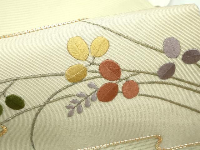 平和屋着物＊夏物　つけ帯　総刺繍　駒刺繍　秋草文　正絹　逸品　CABF4620rv