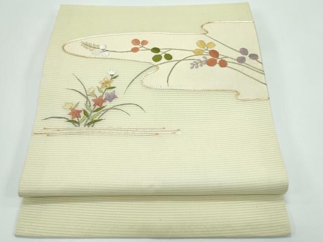 平和屋着物＊夏物　つけ帯　総刺繍　駒刺繍　秋草文　正絹　逸品　CABF4620rv